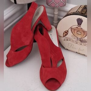 Eric Micheal Red Peru Suede Open Toe Slingback Heels Sz 8.5-9M/39 NWOB